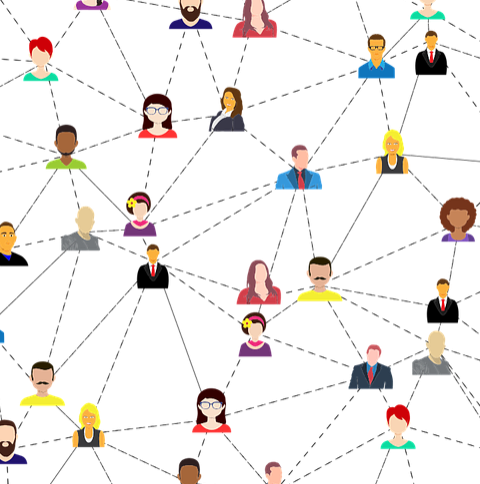 A background image shows lots of people connected symbolizing the concept of a community